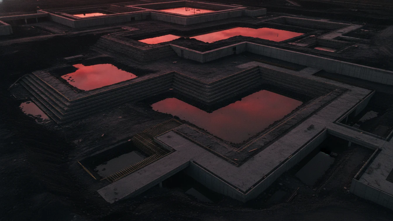 Terrassement vu du ciel au crépuscule